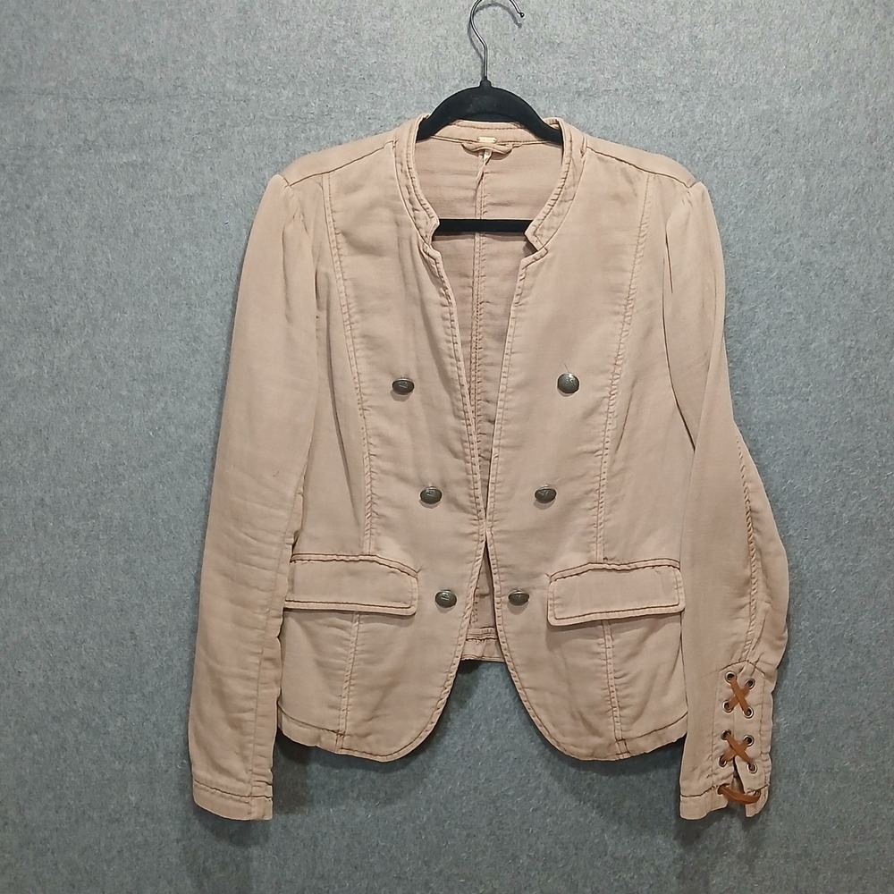 Free People L 100% cotton Mauve Military Jacket Jagger Blazer Bohemian Western